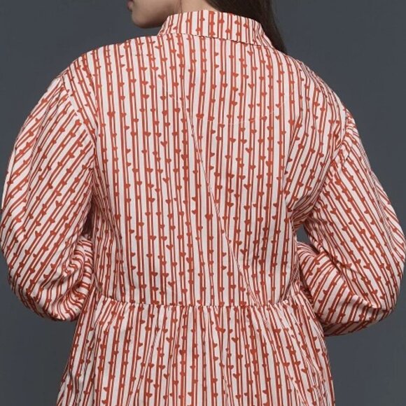 MAEVE The Bettina Tiered Mini Shirt Dress Women's Sz XXS Red Striped heart print - Picture 4 of 9